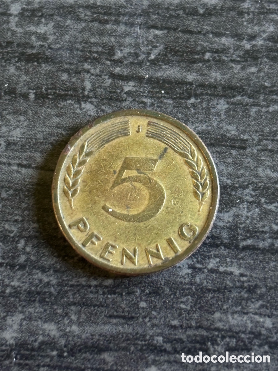 Monedas antiguas de Europa: 5 Pfennig 1949 J Alemania Occidental &ndash; ceca J