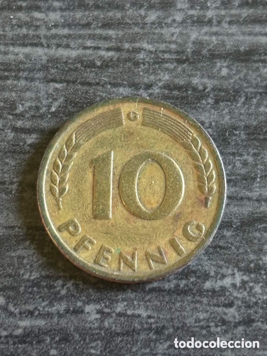 Monedas antiguas de Europa: 10 Pfennig 1949 G Alemania Occidental