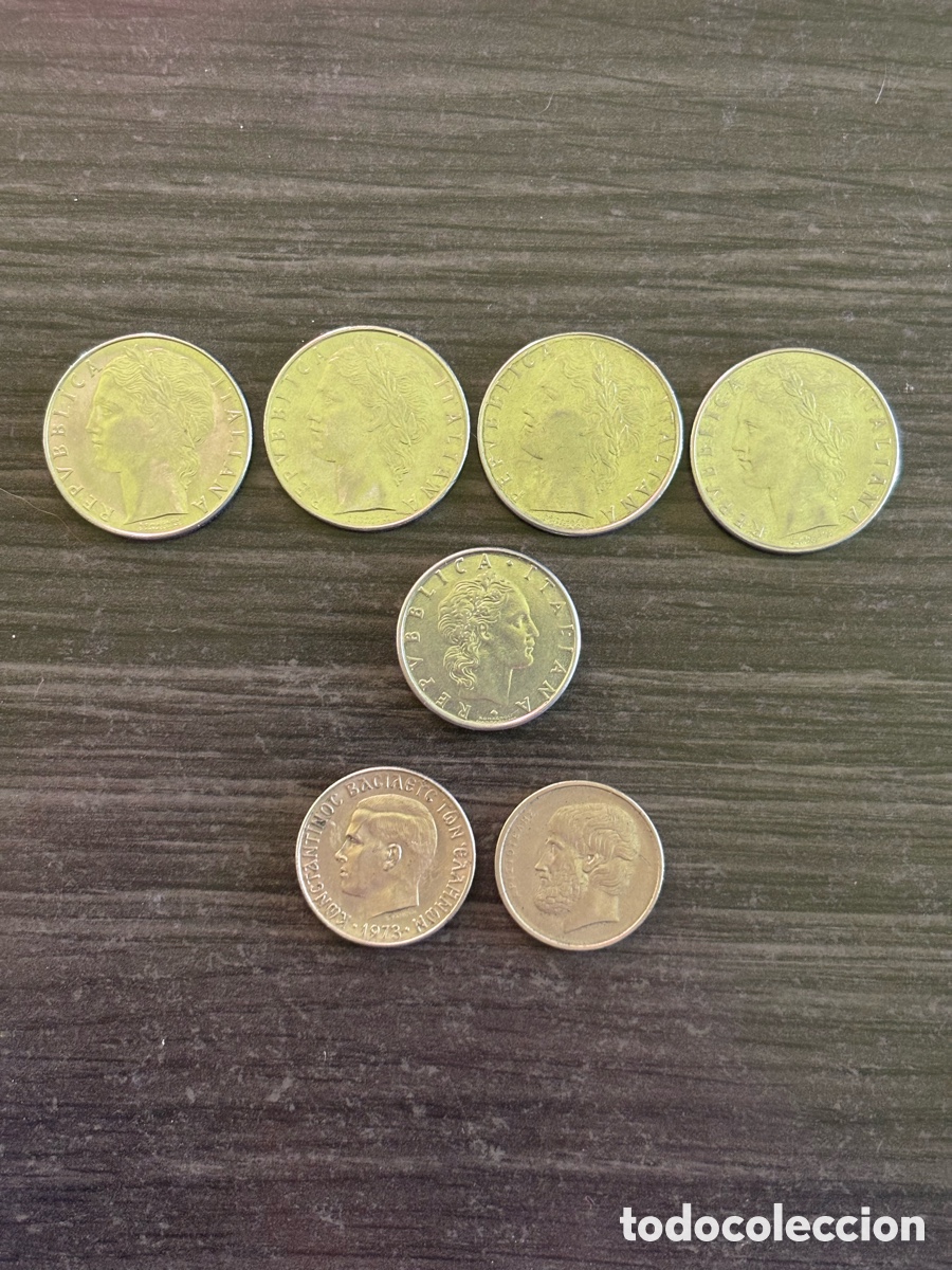 Monedas antiguas de Europa: Lote monedas Italia y Grecia: Liras y Dracmas