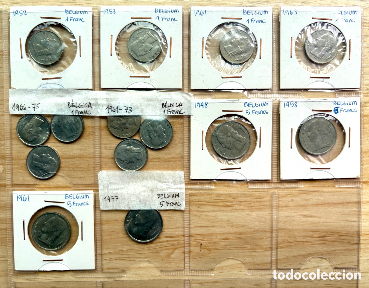 Monedas antiguas de Europa: Lote de 14 monedas del franco belga (1948&ndash;1977), varias d&eacute;cadas y variantes biling&uuml;es
