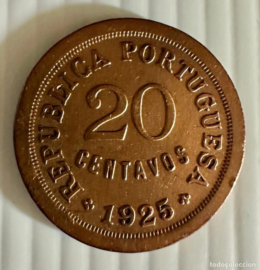 Monedas antiguas de Europa: 1925 Portugal 20 Centavos Coin KM# 568 &ndash; Bronze