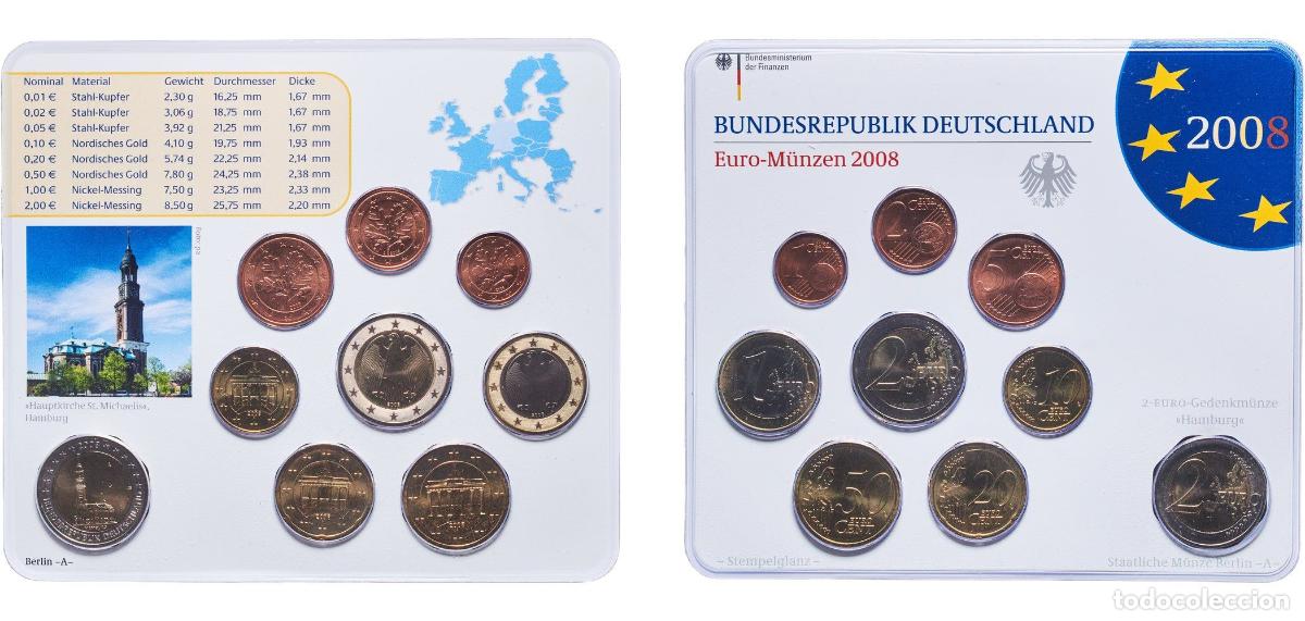 Monedas antiguas de Europa: Germany Federal Republic 2008 A Euro set with 9 coins (Bundesl&auml;nder - &rdquo;Hamburg&rdquo;) Bimetallic: nickel