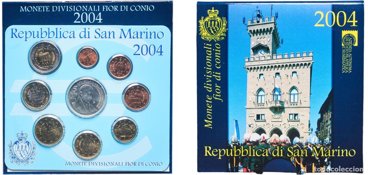 Monedas antiguas de Europa: San Marino Republic 2004 R Euro set with 9 coins (1st type, 1st map , Silver weight 18gr) BU