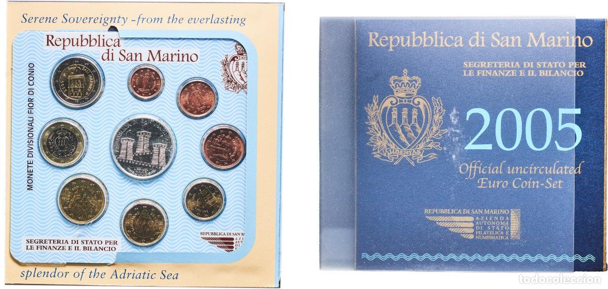 Monedas antiguas de Europa: San Marino Republic 2005 R Euro set with 9 coins (1st type, 1st map , Silver weight 18gr) BU