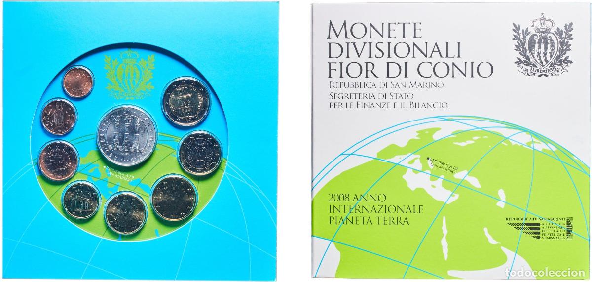 Monedas antiguas de Europa: San Marino Republic 2008 R Euro set with 9 coins (1st type, 2nd map , Silver weight 18gr) BU