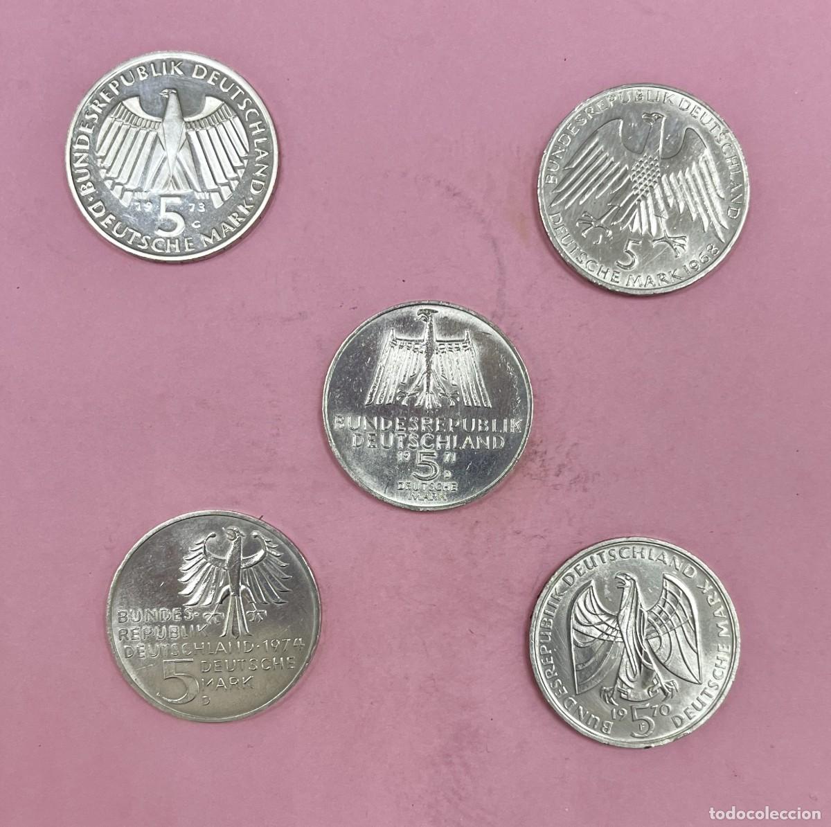Monedas antiguas de Europa: Lote 5 Marcos Plata Alemanes (Conmemorativos).