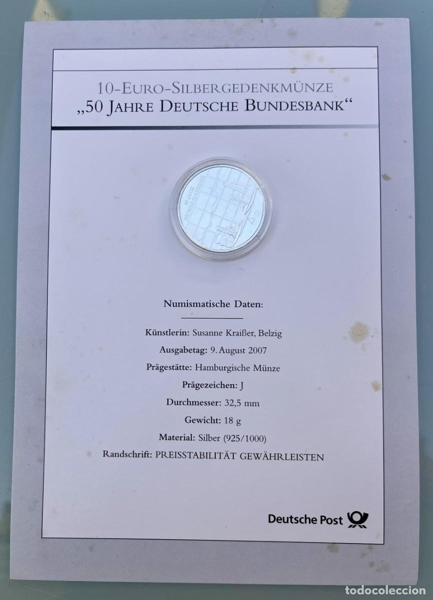 Monedas antiguas de Europa: Moneda 10 Euros Plata &rdquo;50 Aniversario Bundesbank&rdquo;.