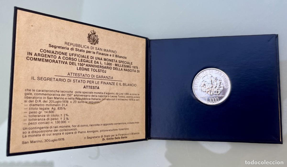 Monedas antiguas de Europa: Moneda Plata San Marino 1978 - 150 Aniv. Tolstoi.