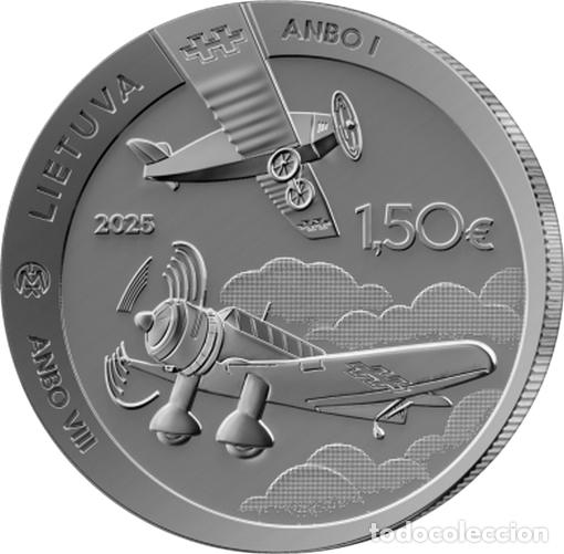 Monedas antiguas de Europa: LITUANIA 1,5 euro 2025 S/C Avi&oacute;n ANBO - 100 a&ntilde;os