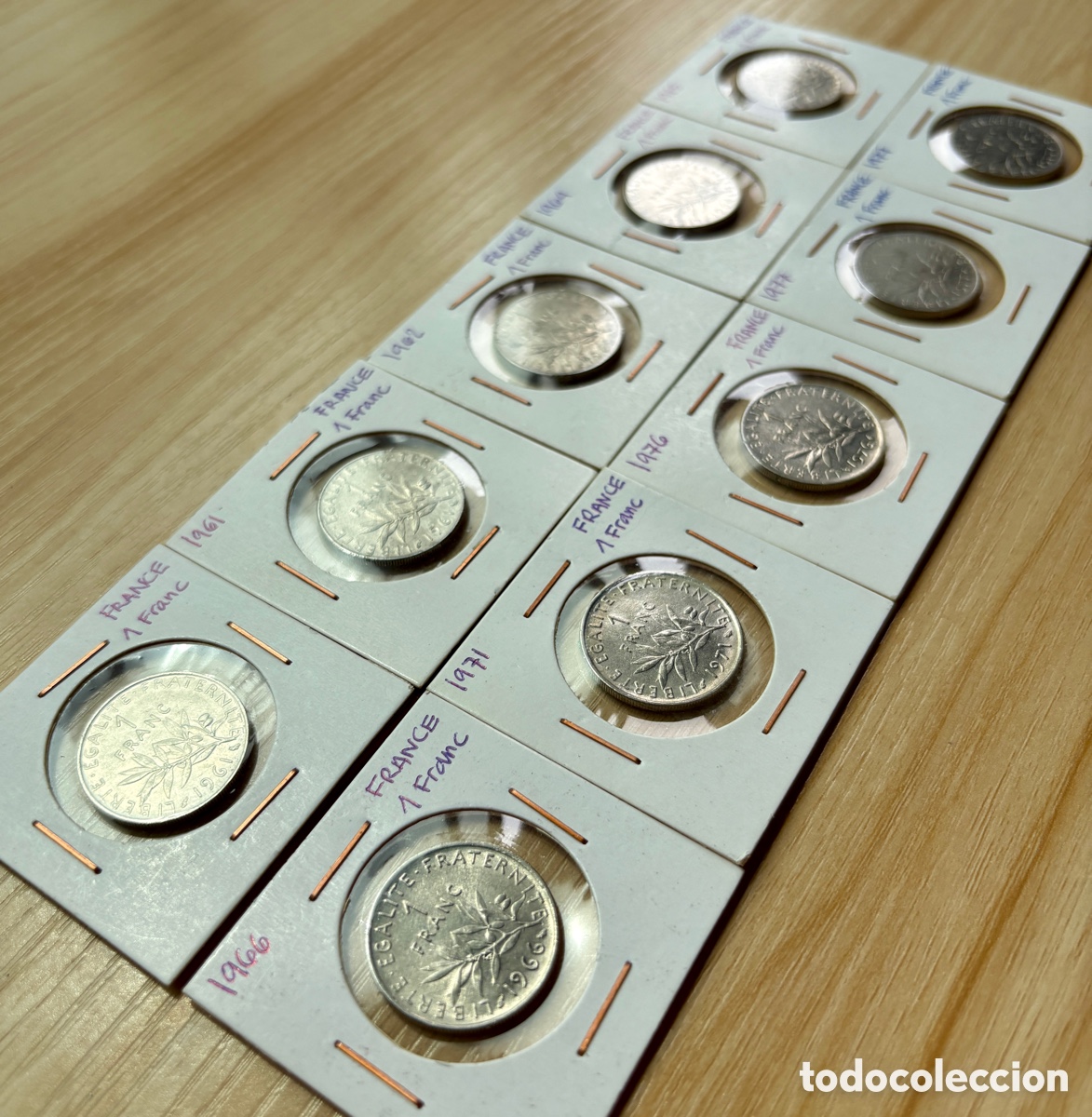 Monedas antiguas de Europa: FRANCIA 1 FRANCO &ldquo;SEMEUSE&rdquo; LOTE 10 MONEDAS EBC (1961-1977) + A&Ntilde;O 1962 ⭐