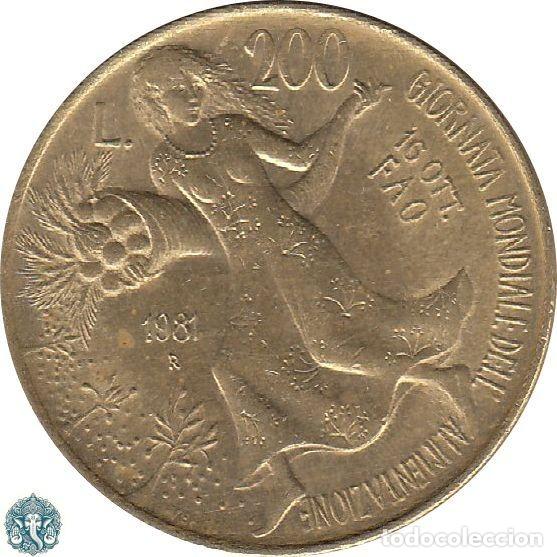 Monedas antiguas de Europa: ITALIA 200 Liras 1981 conmemorativa FAO KM#109