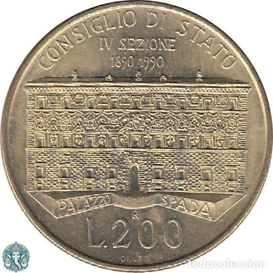 Monedas antiguas de Europa: ITALIA 200 Liras 1990 conmemorativa 100 aniversario Consejo de Estado KM#135