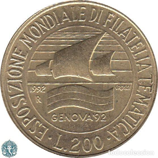 Monedas antiguas de Europa: ITALIA 200 Liras 1992 conmemorativa Exposici&oacute;n filat&eacute;lica de G&eacute;nova KM#151