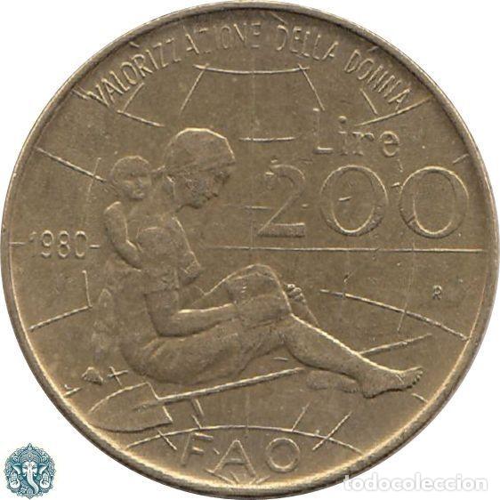 Monedas antiguas de Europa: ITALIA 200 Liras 1980 conmemorativa FAO - A&ntilde;o Internacional de la Mujer KM#107