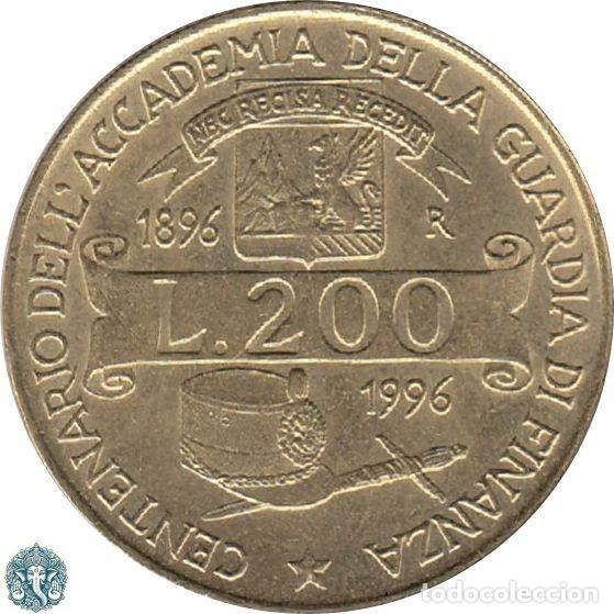 Monedas antiguas de Europa: ITALIA 200 Liras 1996 conmemorativa 100 a&ntilde;os Academia del Servicio Aduanero KM#184