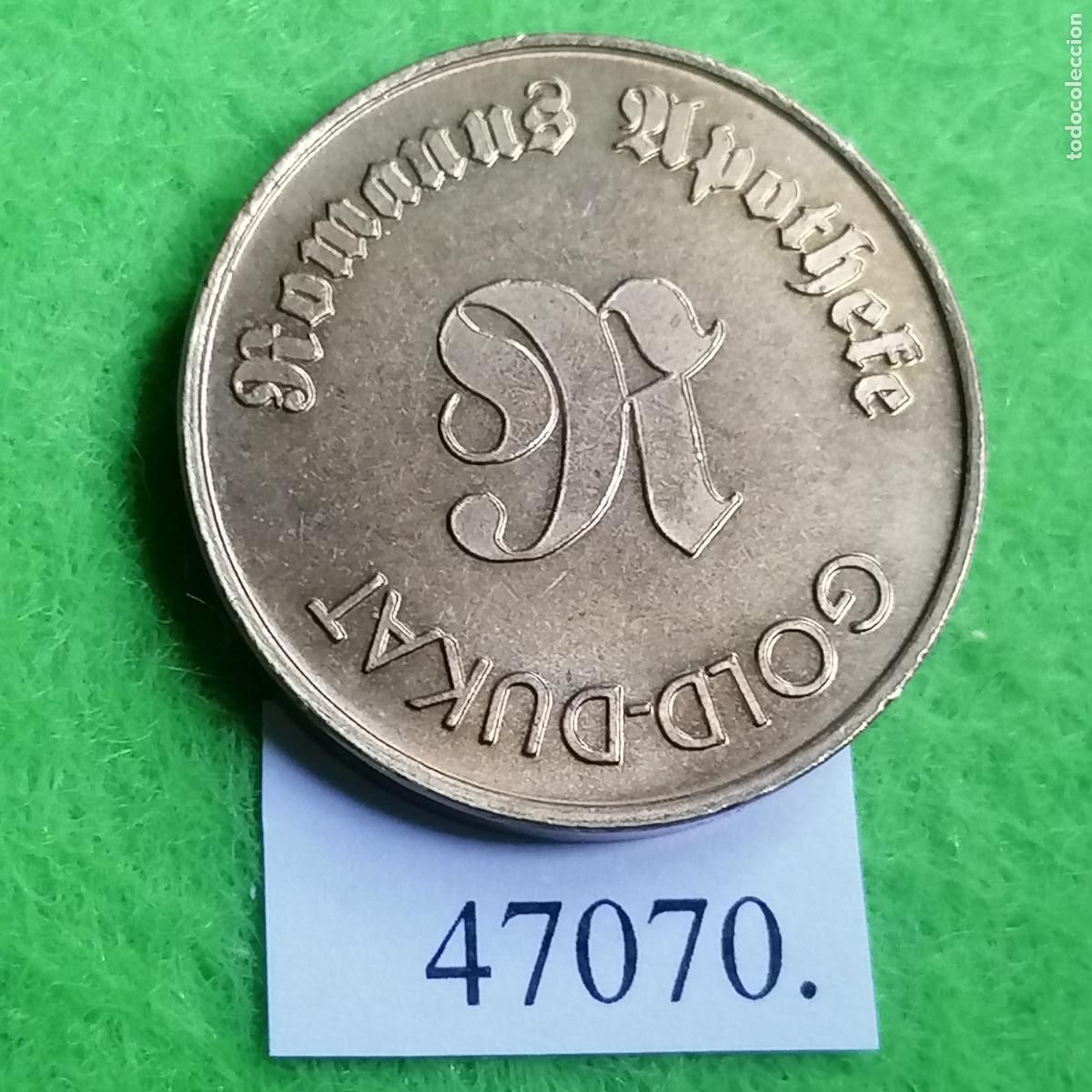 Monedas antiguas de Europa: Ficha Alemania, Leipzig, Gold Dukat, Hof Apotheke, Farmacia, Token, jet&oacute;n