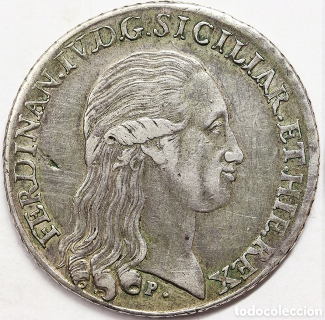 Monedas antiguas de Europa: Piastra de 120 grana en plata reinado de Fernando IV de Borb&oacute;n a&ntilde;o 1795 acu&ntilde;ada en Napoles