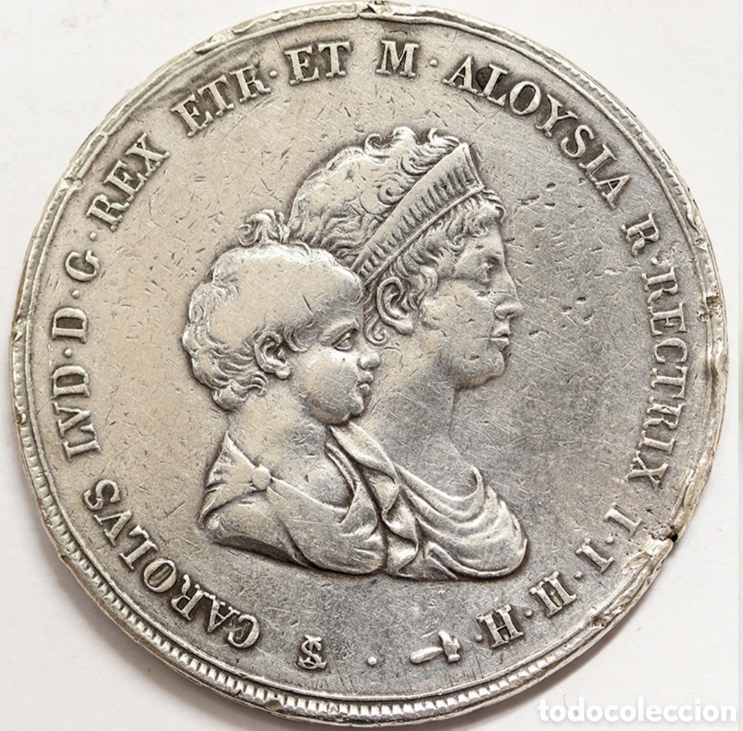 Monedas antiguas de Europa: 1 y 1/2 francescone de plata de 39,22 gramos Carlos Luis de Borb&oacute;n y Maria Luisa 1807 ceca Florencia