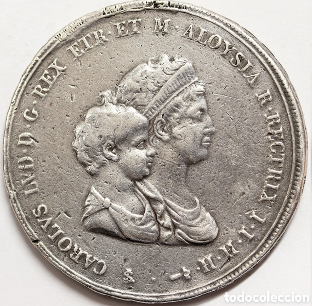 Monedas antiguas de Europa: 1 y 1/2 francescone de plata de 39,16 gramos Carlos Luis de Borb&oacute;n y Maria Luisa 1807 ceca Florencia