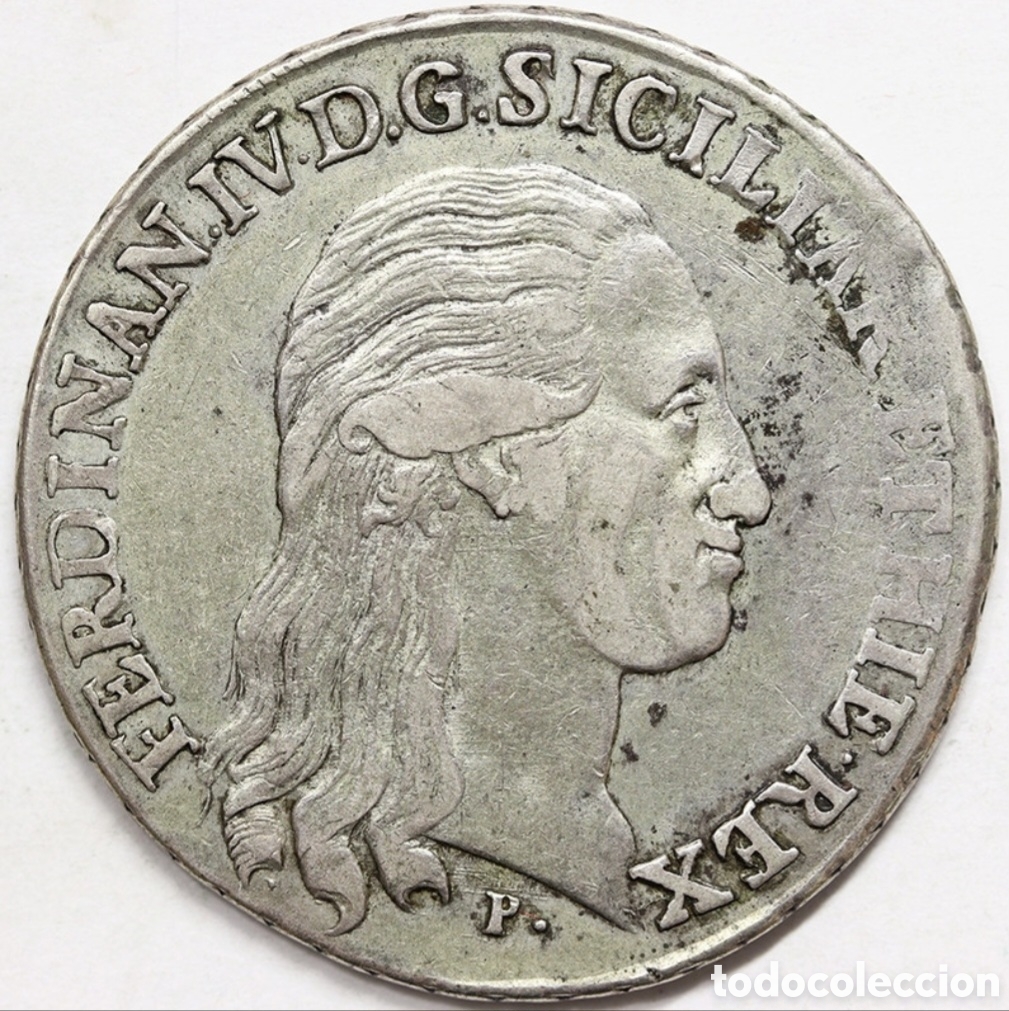 Monedas antiguas de Europa: Piastra de 120 grana en plata reinado de Fernando IV de Borb&oacute;n a&ntilde;o 1796 acu&ntilde;ada en Napoles