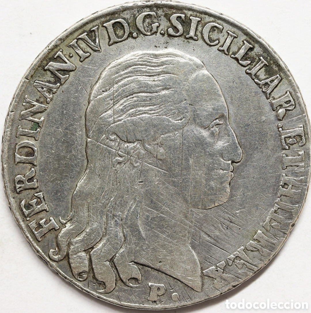 Monedas antiguas de Europa: Piastra de 120 grana en plata reinado de Fernando IV de Borb&oacute;n a&ntilde;o 1798 acu&ntilde;ada en Napoles