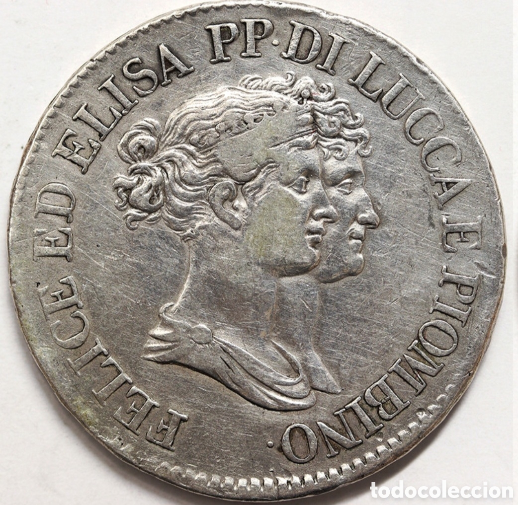 Monedas antiguas de Europa: 5 francos de plata republica de Lucca Elisa Bonaparte y Felipe Baciocchi a&ntilde;o 1808 acu&ntilde;ada Florencia