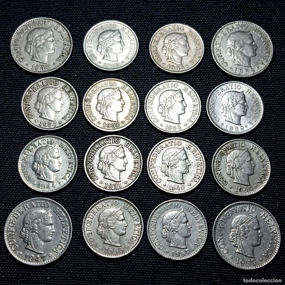 Old Coins of Europe: ⚜️ BBF0 7. Suiza. Lote de 16 monedas de 5 (12) y 10 rappen (4). 37 g