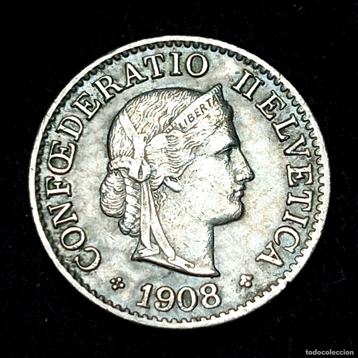 Monedas antiguas de Europa: ⚜️ BBF0 3. Suiza. 5 rappen 1908