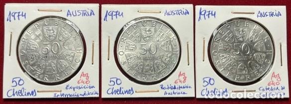Monedas antiguas de Europa: Lote de 3 monedas de 50 chelines austriacos de 1974