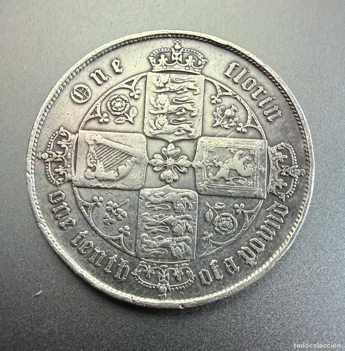 Monedas antiguas de Europa: Reino Unido 1 Florin 1866 &ldquo;Gothic Florin&rdquo; Reina Victoria Plata .925