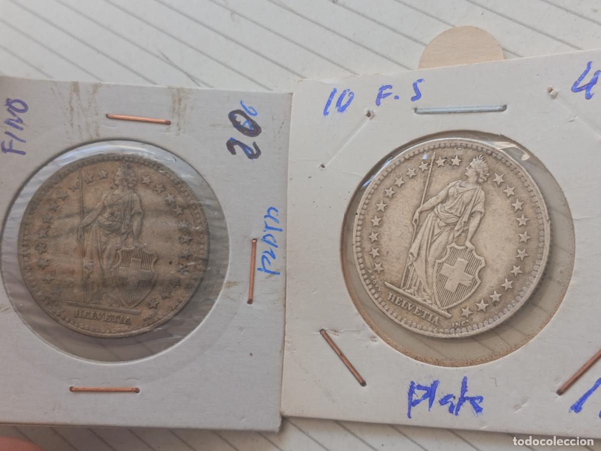 Monedas antiguas de Europa: Suiza. 2 monedas de 2 francos de plata 1944