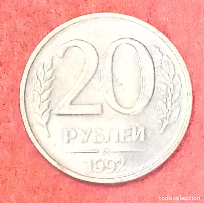 Monedas antiguas de Europa: MONEDA DE RUSIA 1992 - 20 RUBLOS - ACERO REVESTIDO DE COBRE Y N&Iacute;QUEL