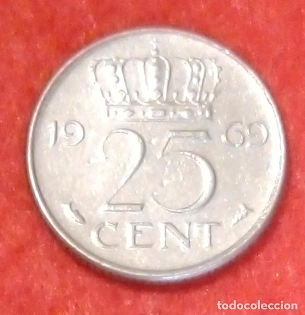 Monedas antiguas de Europa: MONEDA DE PAISES BAJOS / HOLANDA 1969 - 25 CENTS - N&Iacute;QUEL