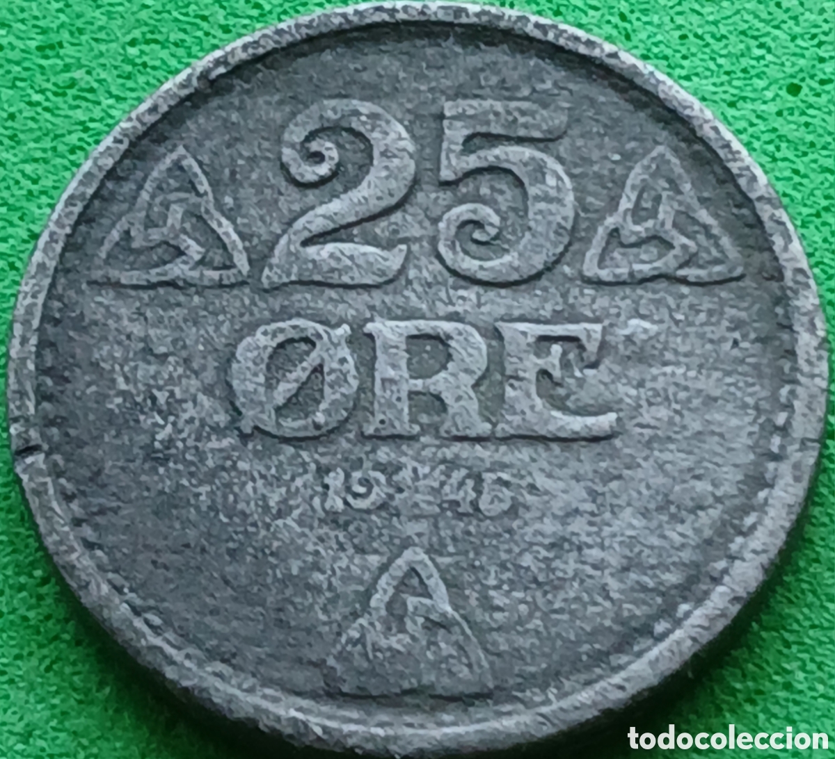 Monedas antiguas de Europa: Noruega 25 ore 1945 km#395 ESCASA!