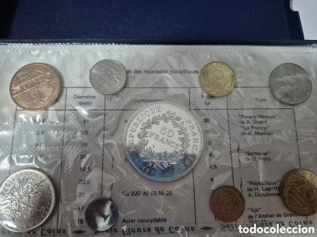 Monedas antiguas de Europa: Set Monedas Francia 1974 + 50 Francos Plata