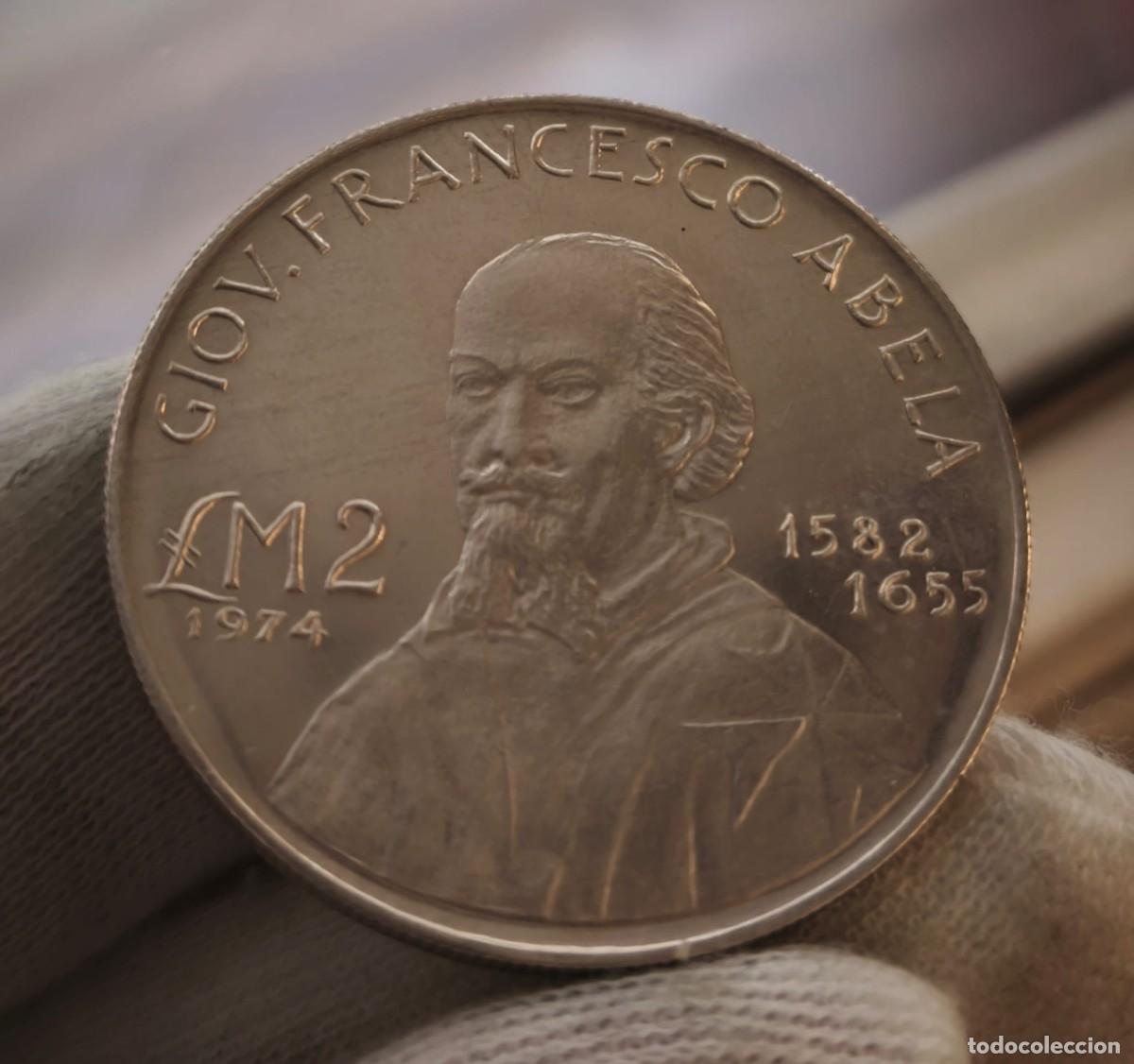 Monedas antiguas de Europa: Malta 2 Liri Francesco Abela 1974 Km 24 Plata