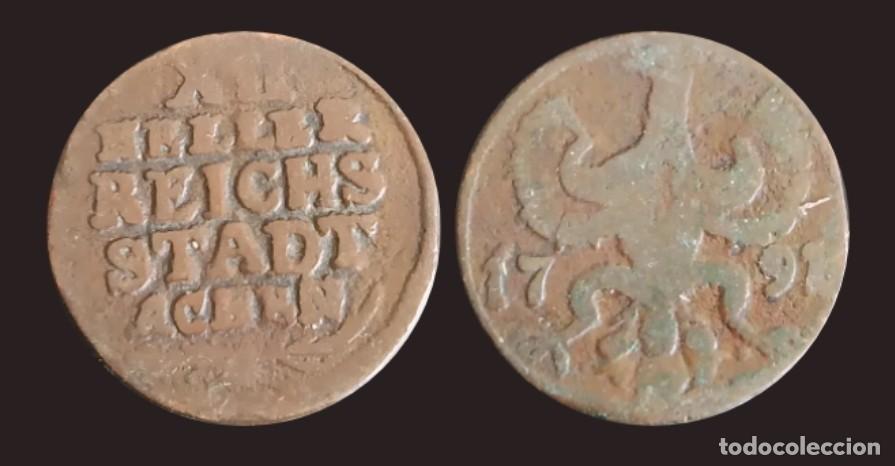 Monedas antiguas de Europa: 3 - Alemania-Aquisgran 12 Hellers 1791 km51 RC Cobre