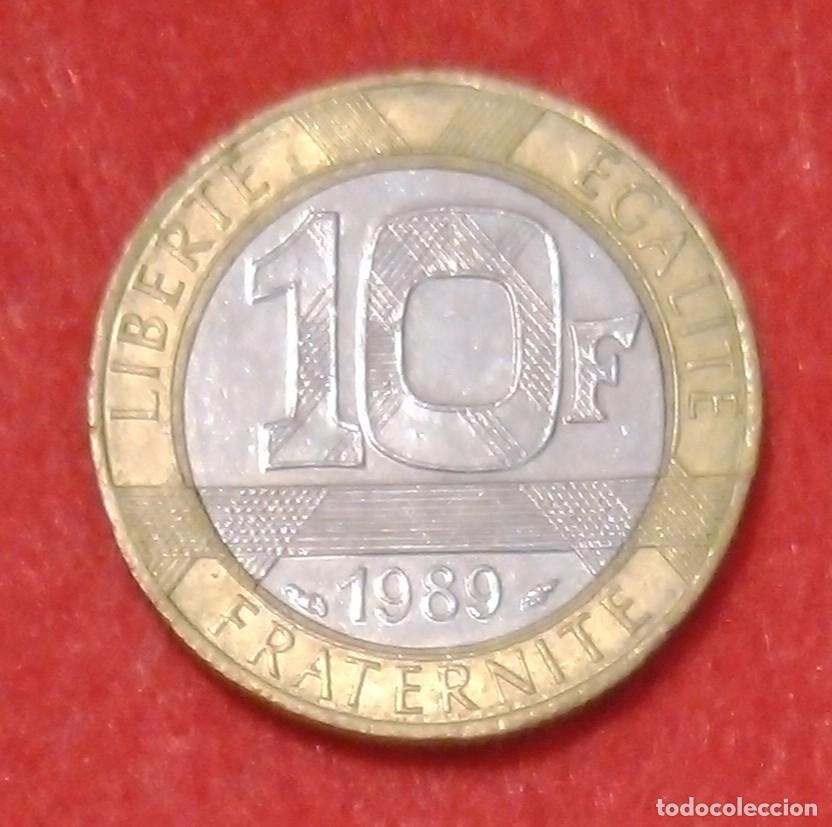 Monedas antiguas de Europa: MONEDA DE FRANCIA 1989 - 10 FRANCOS - BIMET&Aacute;LICA ACERO INOXIDABLE/BRONCE-ALUMINIO