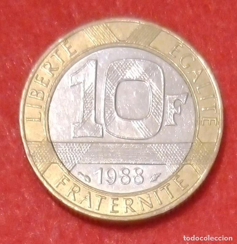 Monedas antiguas de Europa: MONEDA DE FRANCIA 1988 - 10 FRANCOS - BIMET&Aacute;LICA ACERO INOXIDABLE/BRONCE-ALUMINIO