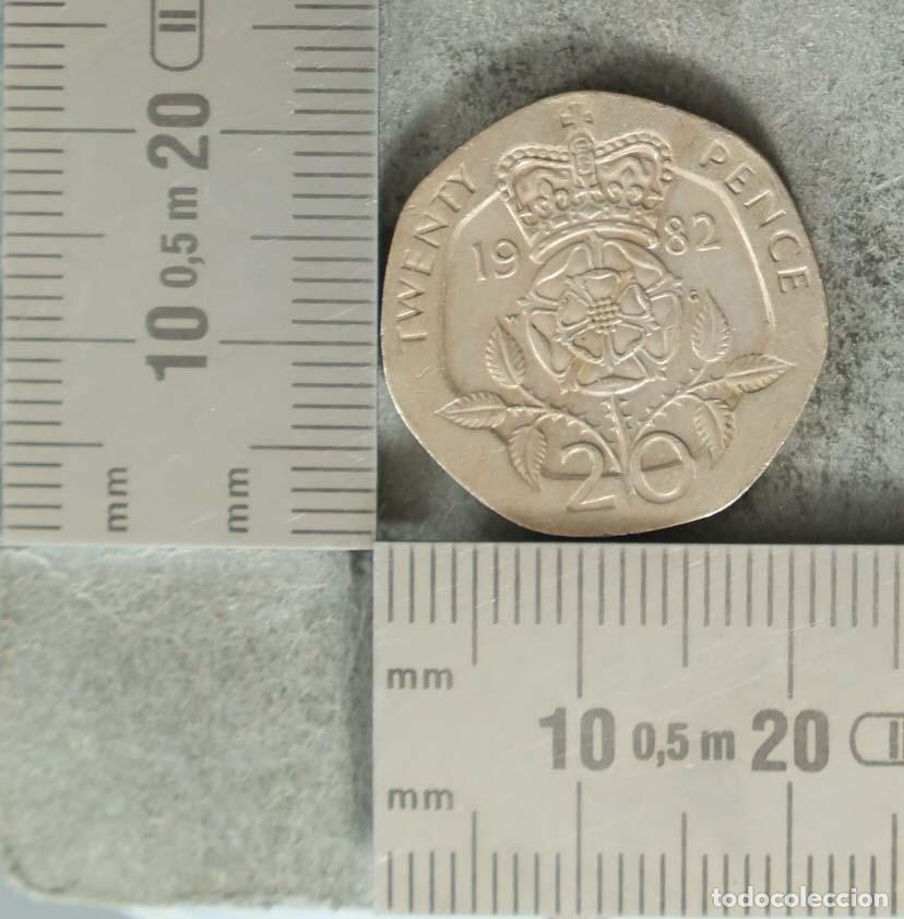Monedas antiguas de Europa: Moneda. 20 Pence - Reino Unido - Elizabeth II - Tudor Rose 1982