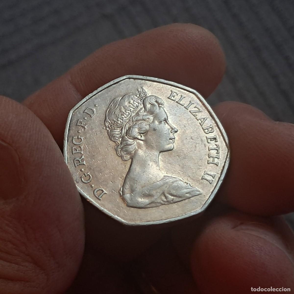 Monedas antiguas de Europa: MONEDA DEL REINO UNIDO 50 PENCE 1973 - Elizabeth II (2&ordm; retrato; Entrada CEE) F, KM# 918.