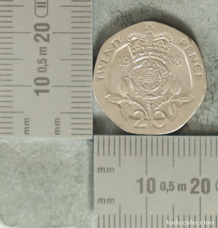Monedas antiguas de Europa: Moneda. Twenty Pence - Reino Unido - Isabel II - Rosa de Tudor 1988