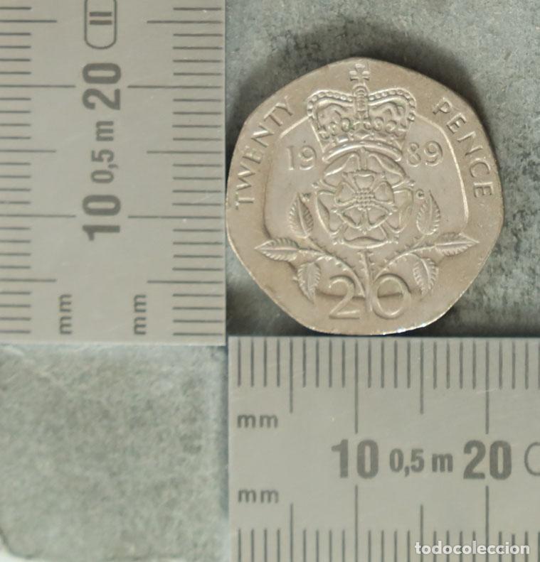 Alte M&uuml;nzen aus Europa: Moneda. 20 Pence - Reino Unido - Elizabeth II - Tudor Rose 1989