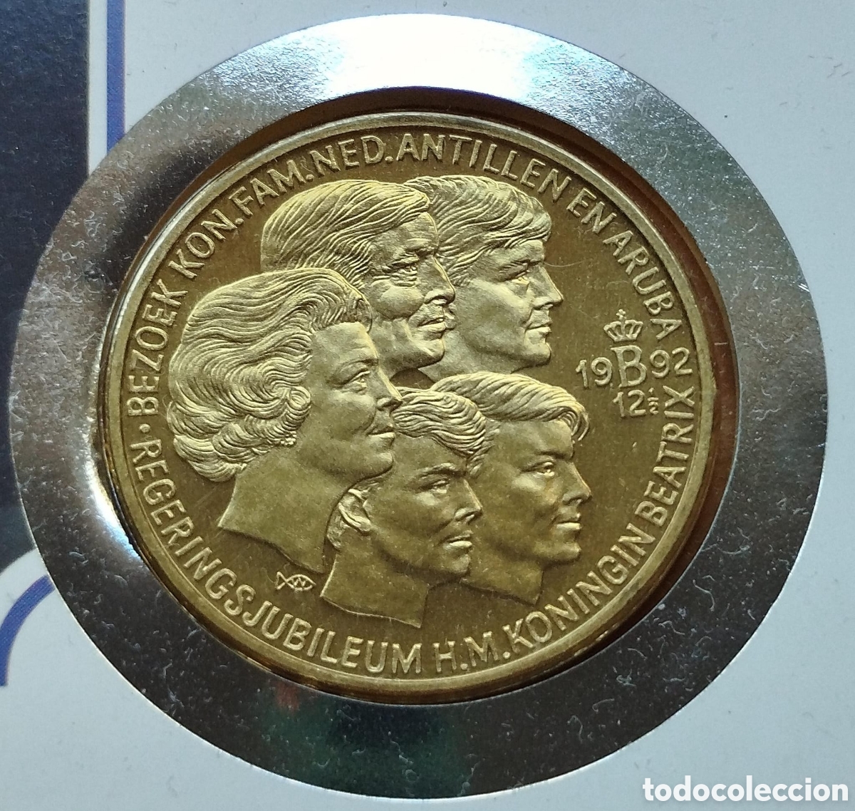 Monedas antiguas de Europa: Sobre Numism&aacute;tico Pa&iacute;ses Bajos (1992) &ndash; Jubileo de la Reina Beatriz