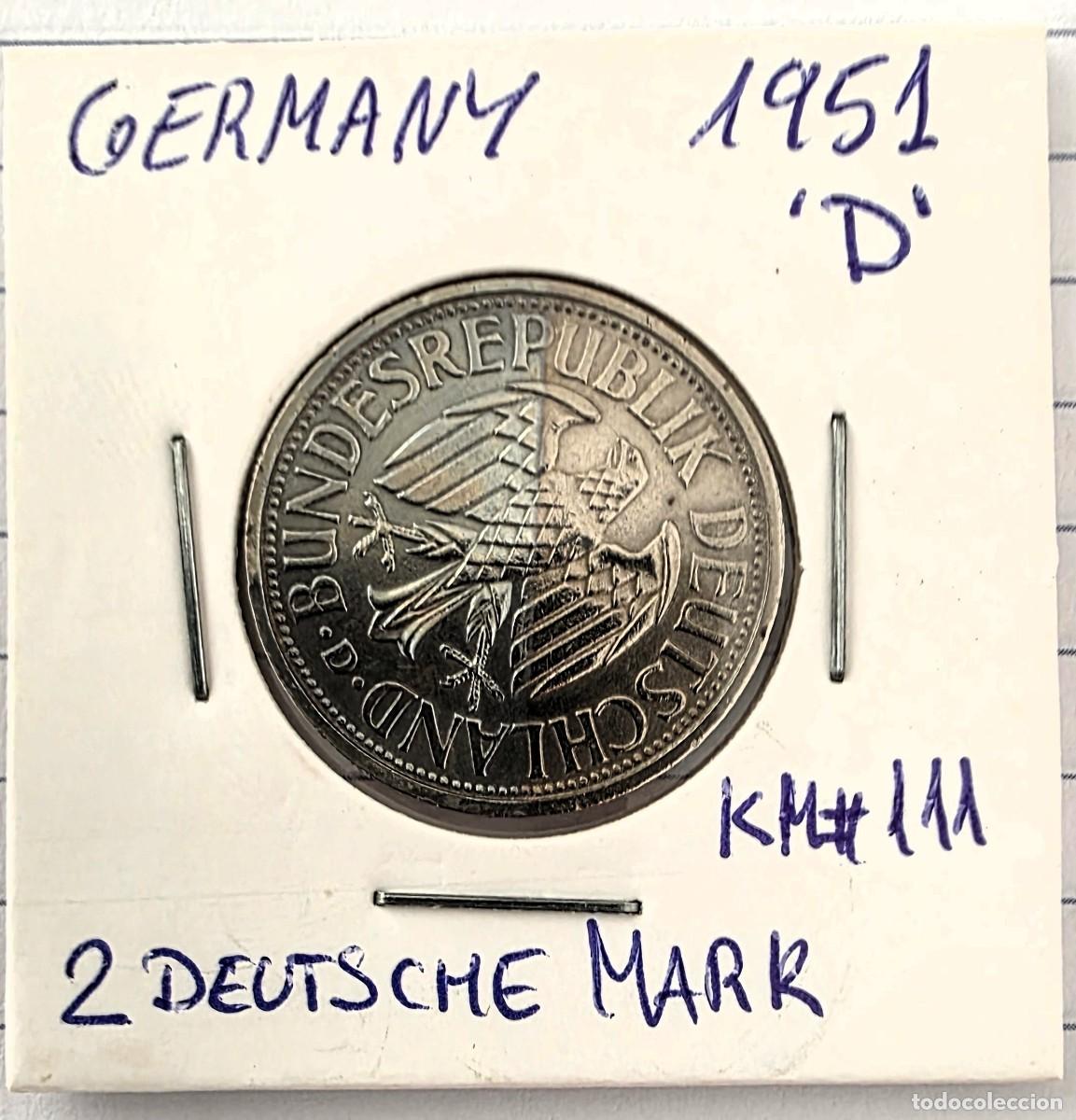 Monedas antiguas de Europa: ALEMANIA FEDERAL 2 DEUTSCHE MARK 1951-D KM#111