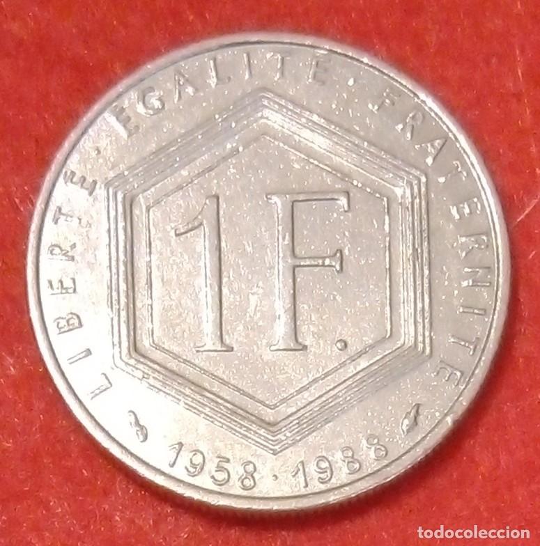 Monedas antiguas de Europa: MONEDA DE FRANCIA 1988 - 1 FRANCO, CONMEMORATIVA 30&ordm; ANIV. DE LA 5&ordf; REP&Uacute;BLICA - N&Iacute;QUEL