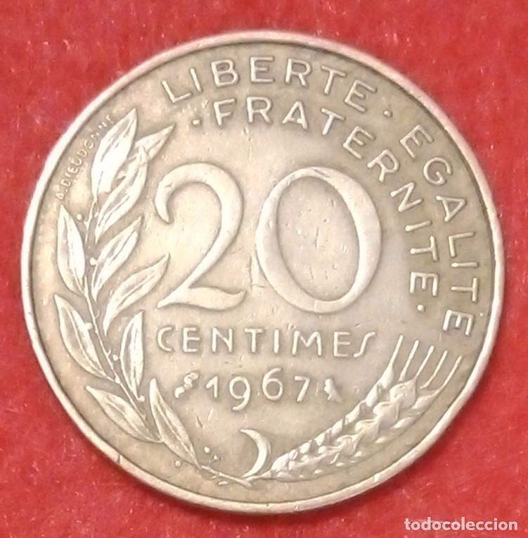 Alte M&uuml;nzen aus Europa: MONEDA DE FRANCIA 1967 - 20 C&Eacute;NTIMOS - ALUMINIO-BRONCE (3)