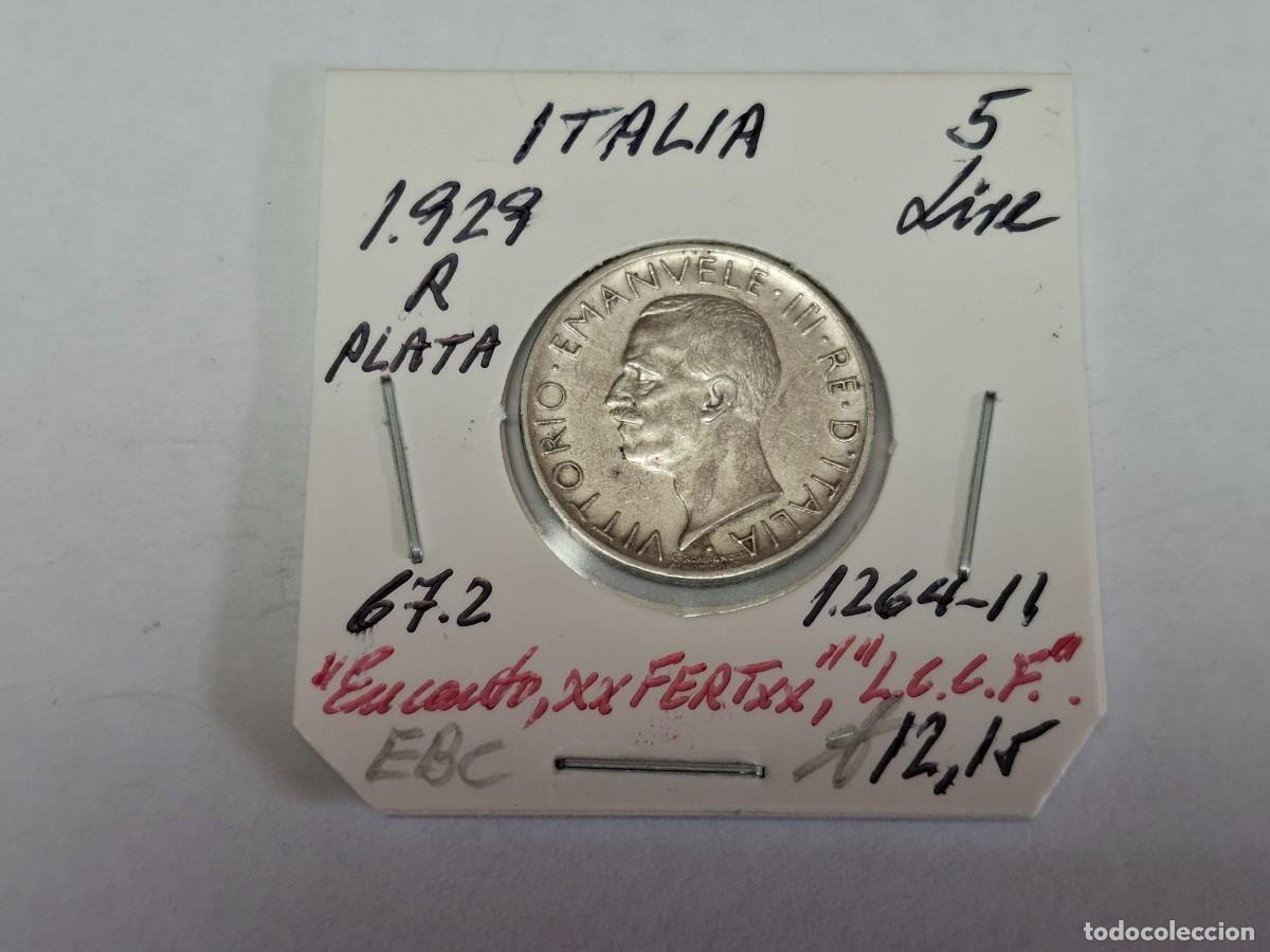 Monedas antiguas de Europa: 5 LIRAS de PLATA de 1929 R KM 67.2 ITALIA en EBC