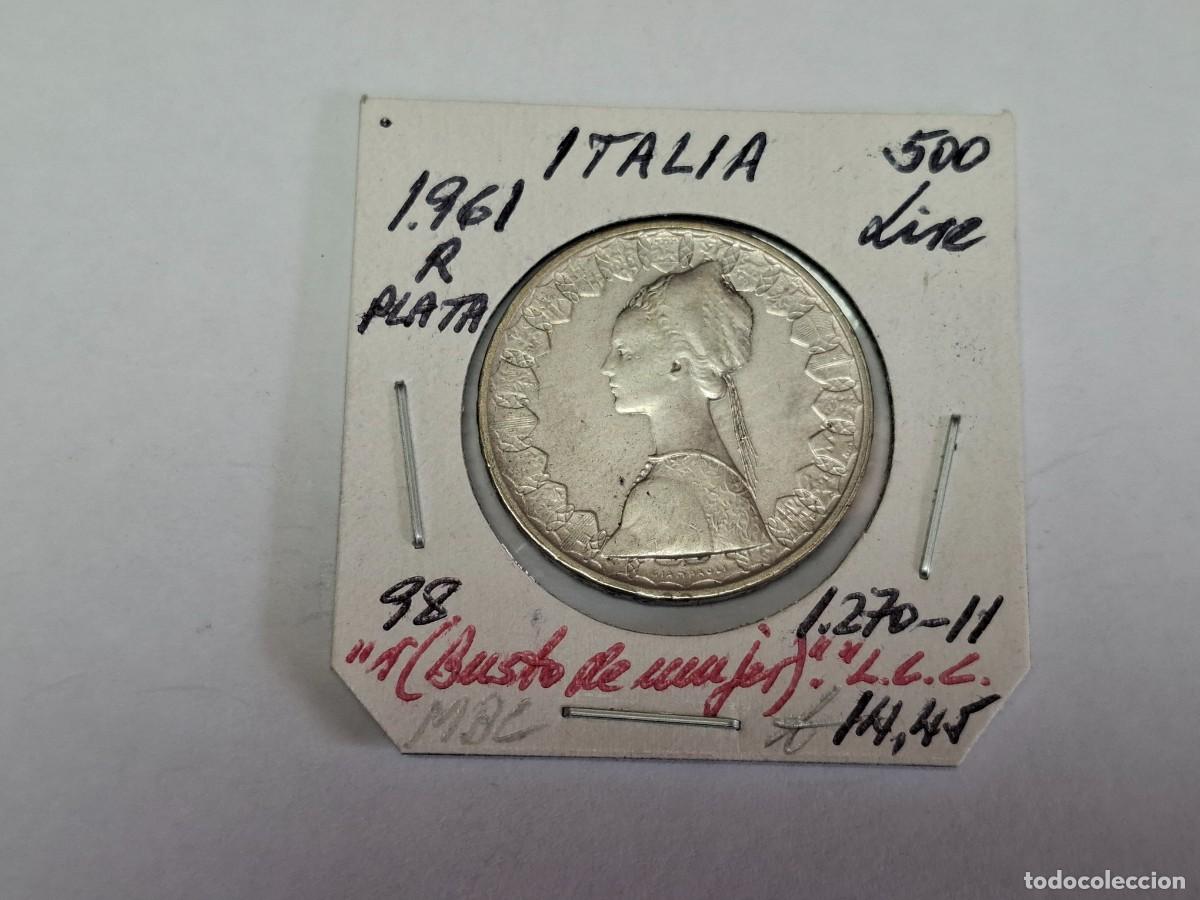 Monedas antiguas de Europa: 500 LIRAS de PLATA de 1961 R KM 98 ITALIA en MBC