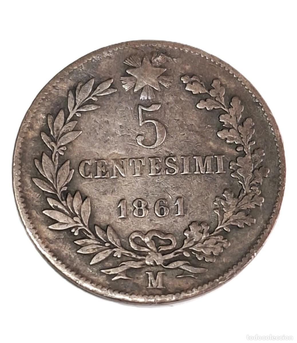 Old Coins of Europe: Moneda de cobre italiana de 5 centesimi de 1861: Vittorio Emanuele II
